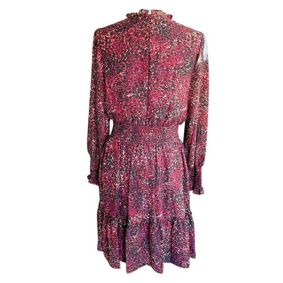 Taylor Women's Black Maroon Print L/S Chiffon Smocked Waist Dress 8 Bohemian - Picture 4 of 12